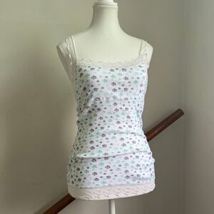 Vintage Y2K baby doll camisole tank top white sheer lace coconut girl shelf‎ bra